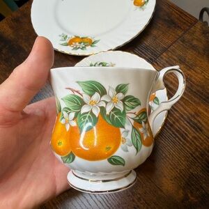 Elizabethan Bone China tea cup set of three featuring  "Florida Oranges"